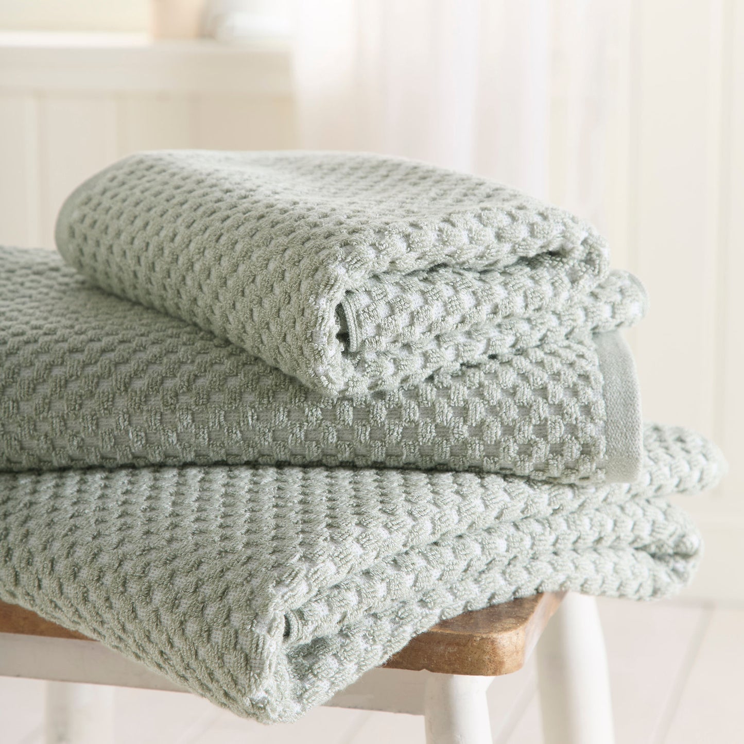 Popcorn Check Towels in Green