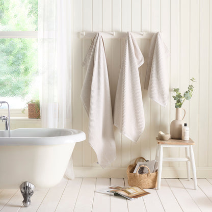 Popcorn Check Towels in Natural