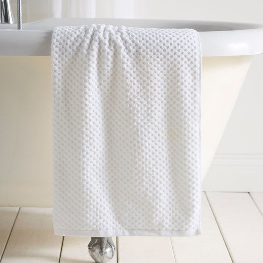 Popcorn Check Towels in White