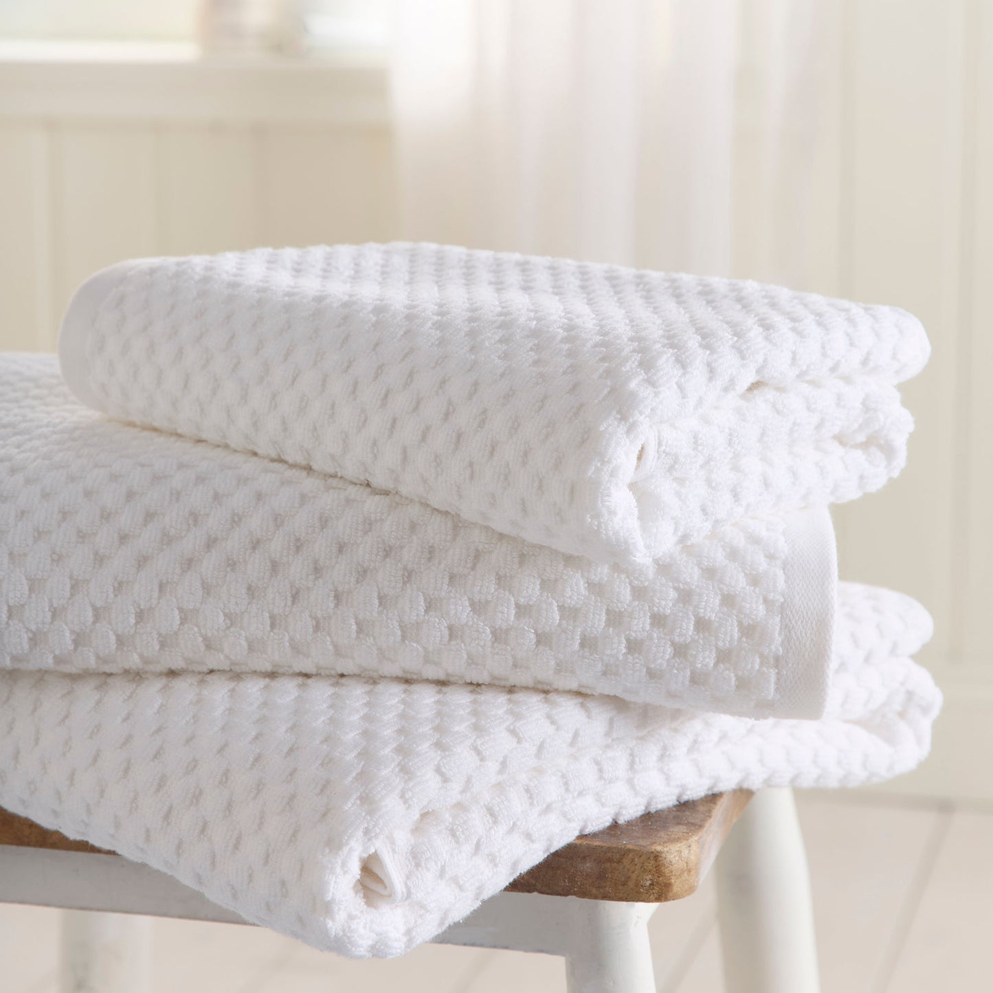 Popcorn Check Towels in White