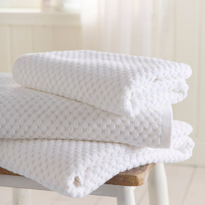 Popcorn Check Towels in White