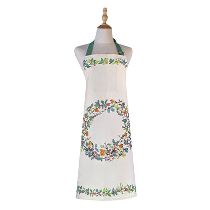 Christmas Robins Cotton Apron in Green