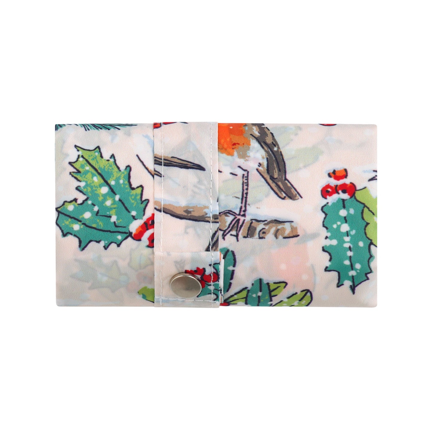 Christmas Robins Foldable Tote Bag Medium in Green