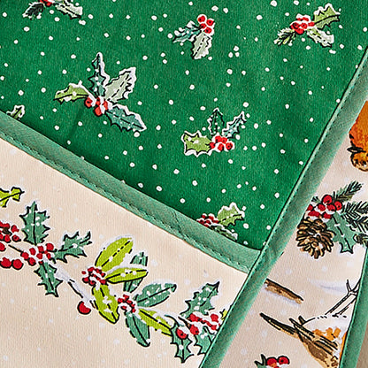 Christmas Robins Double Oven Glove in Green