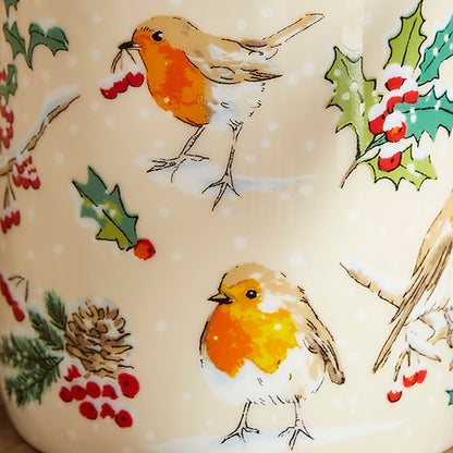 Christmas Robins Bone China Mug in Green