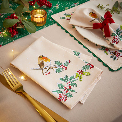 Christmas Robins Napkins 2 Pack in Green