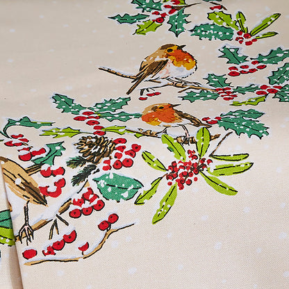 Christmas Robins Cotton Tea Towel in Green