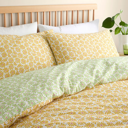Retro Daisy Floral Duvet Cover Set in Yellow