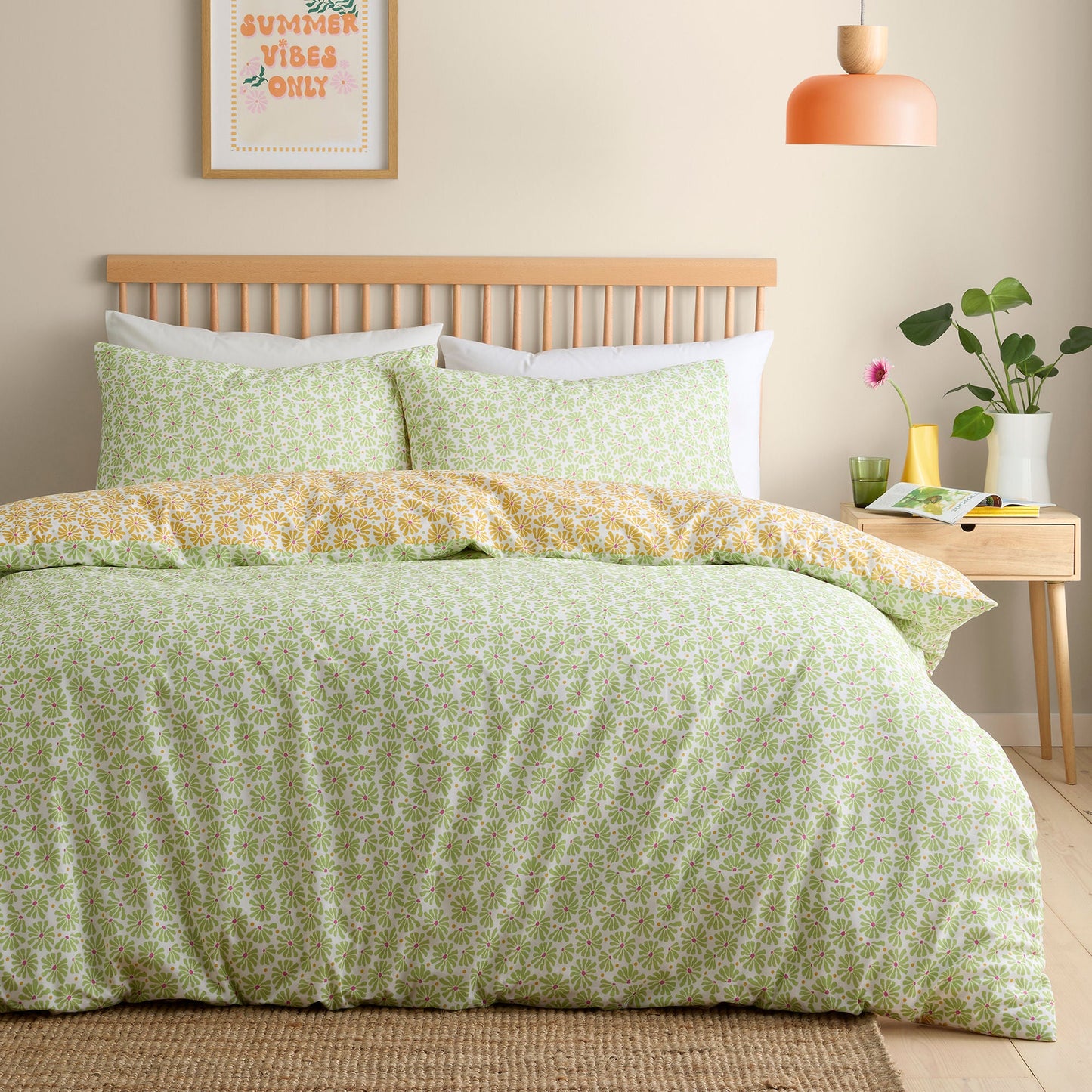 Retro Daisy Floral Duvet Cover Set in Yellow