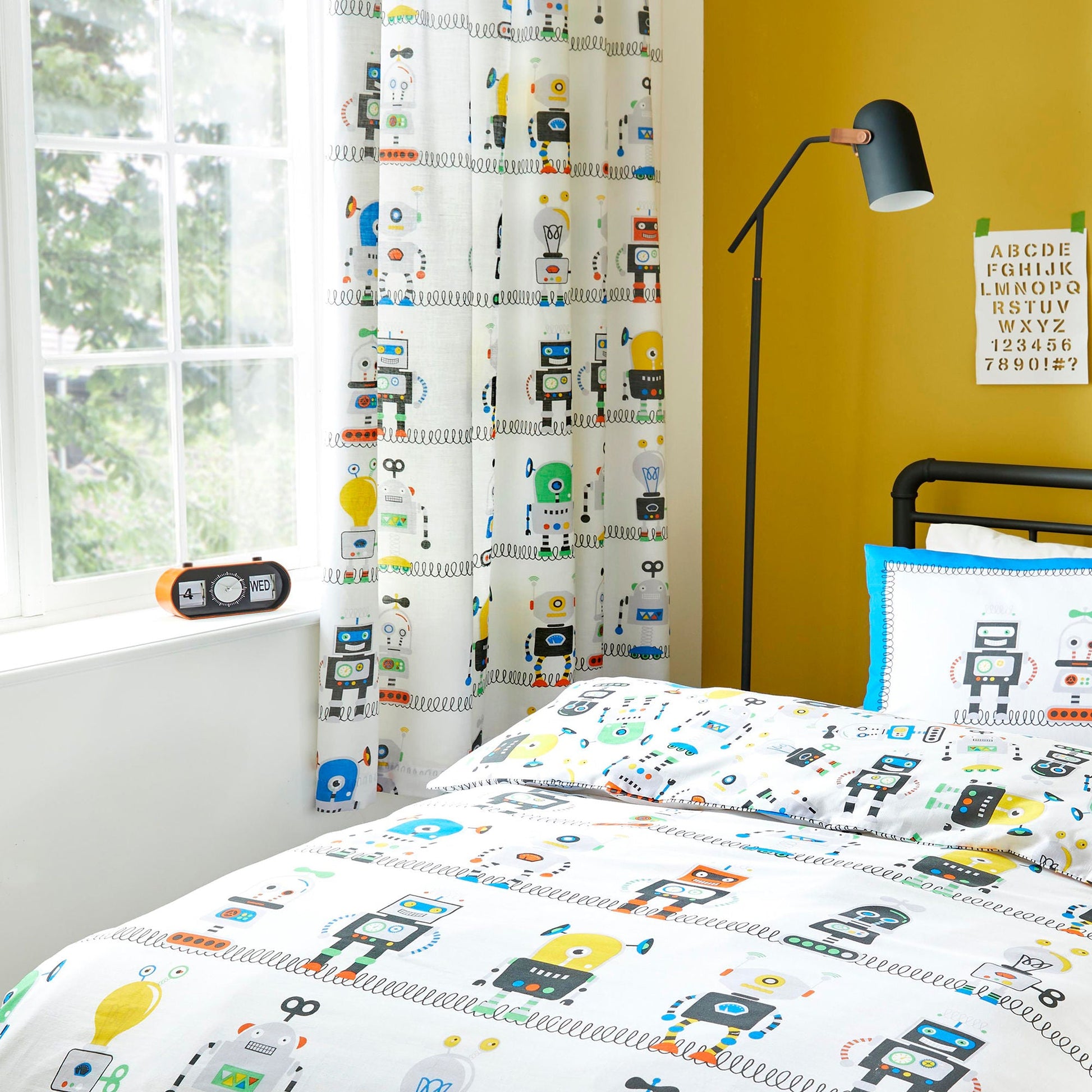 Robots Pair of Pencil Pleat Curtains by Bedlam in Blue - Pair of Pencil Pleat Curtains - Bedlam