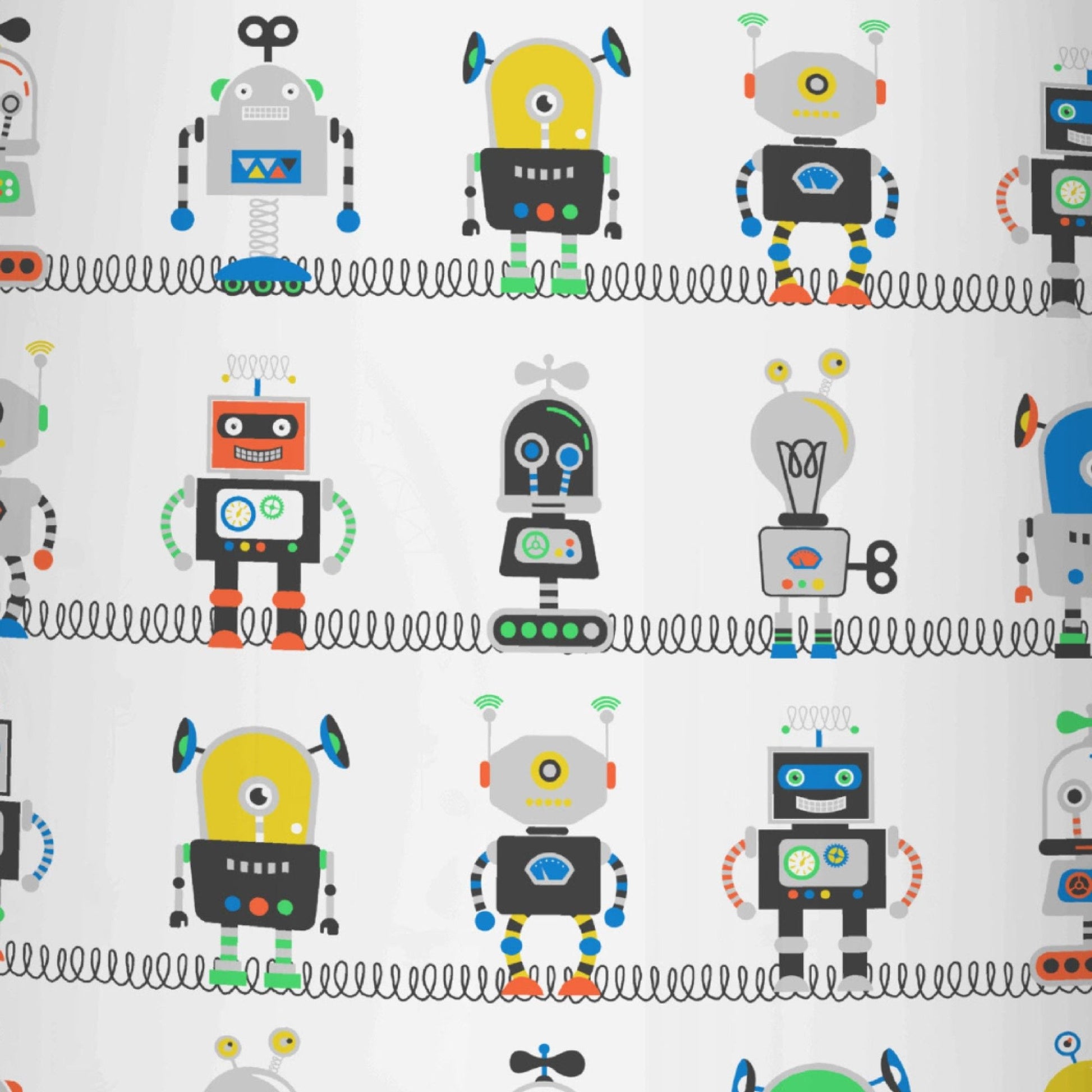 Robots Pair of Pencil Pleat Curtains by Bedlam in Blue - Pair of Pencil Pleat Curtains - Bedlam
