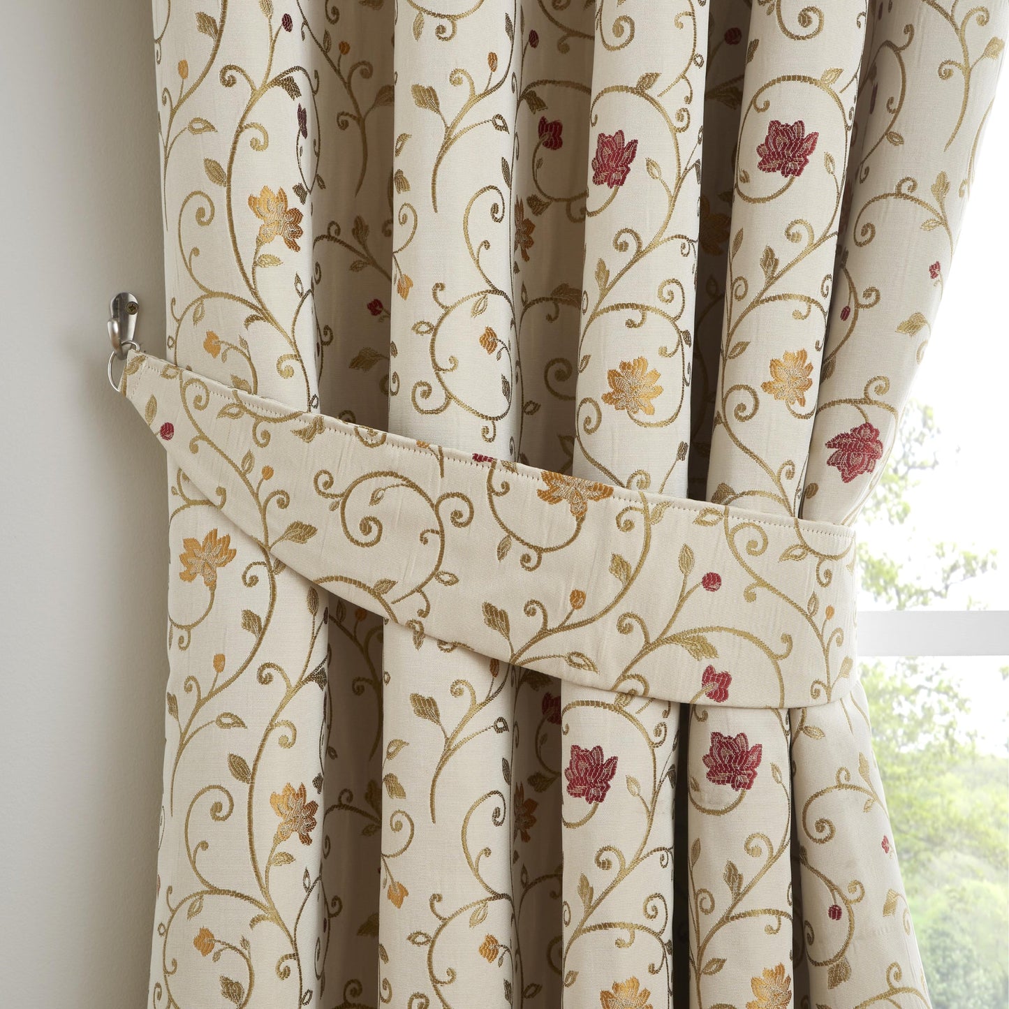 Renata Pair Of Curtain Tiebacks by Curtina in Natural & Red  26" x 4" - Pair Of Curtain Tiebacks - Curtina