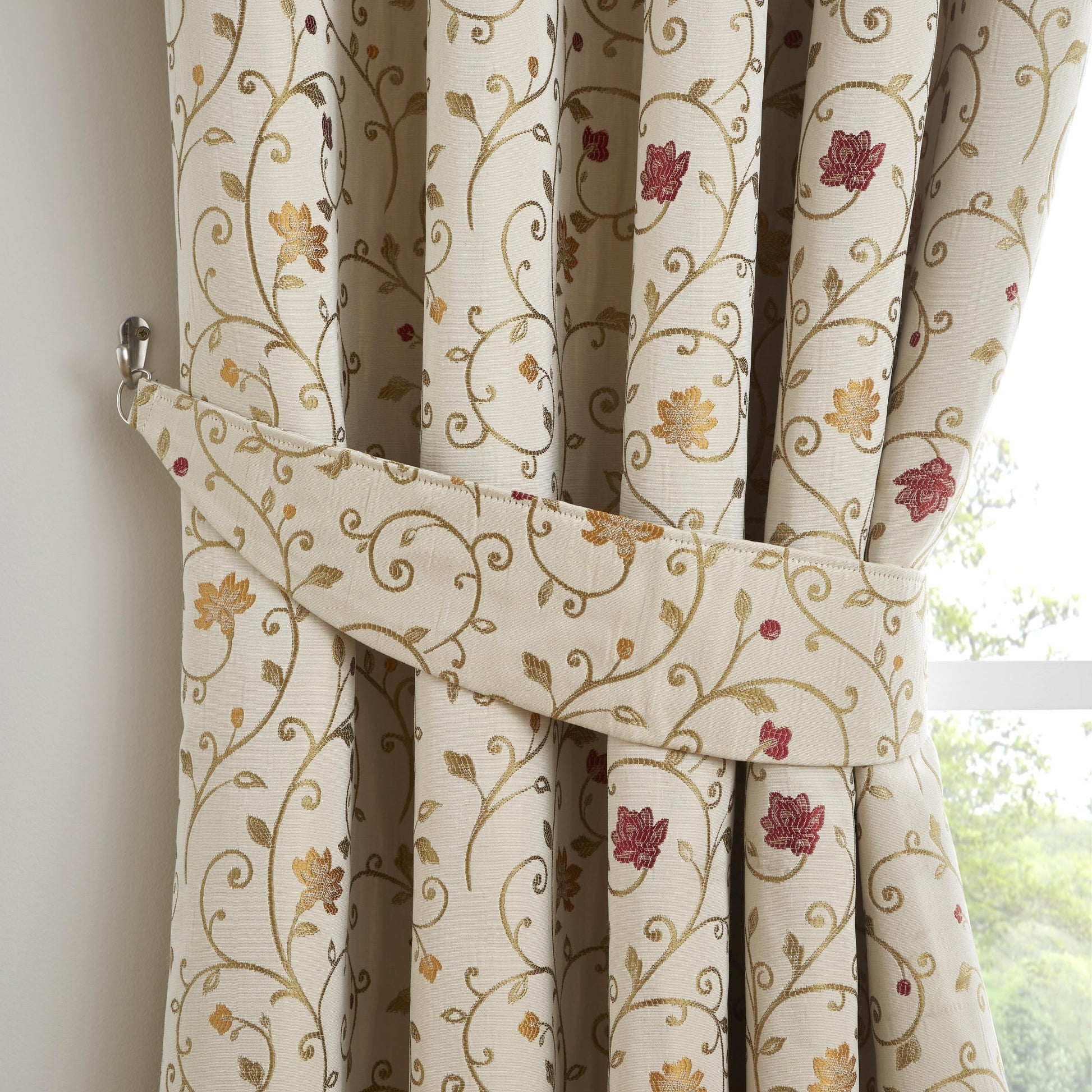Renata Pair Of Curtain Tiebacks by Curtina in Natural & Red  26" x 4" - Pair Of Curtain Tiebacks - Curtina