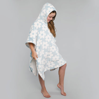 Retro Flower Hooded Throw by Bedlam in Duck Egg 75 x 92.5cm - Hooded Throw - Bedlam