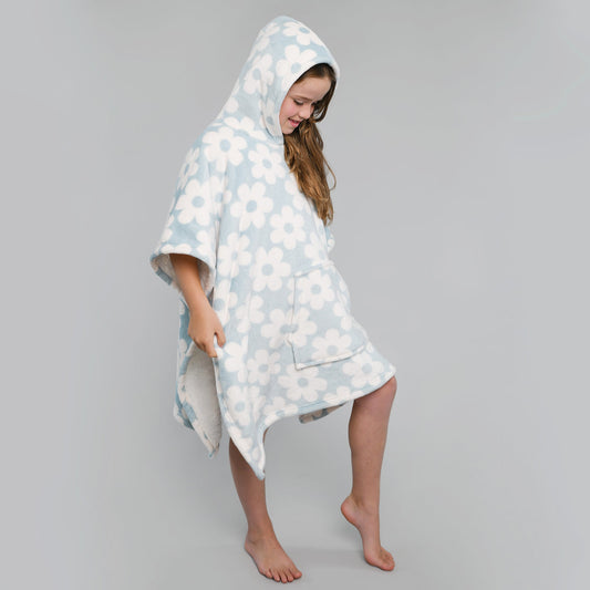 Retro Flower Hooded Throw by Bedlam in Duck Egg 75 x 92.5cm - Hooded Throw - Bedlam