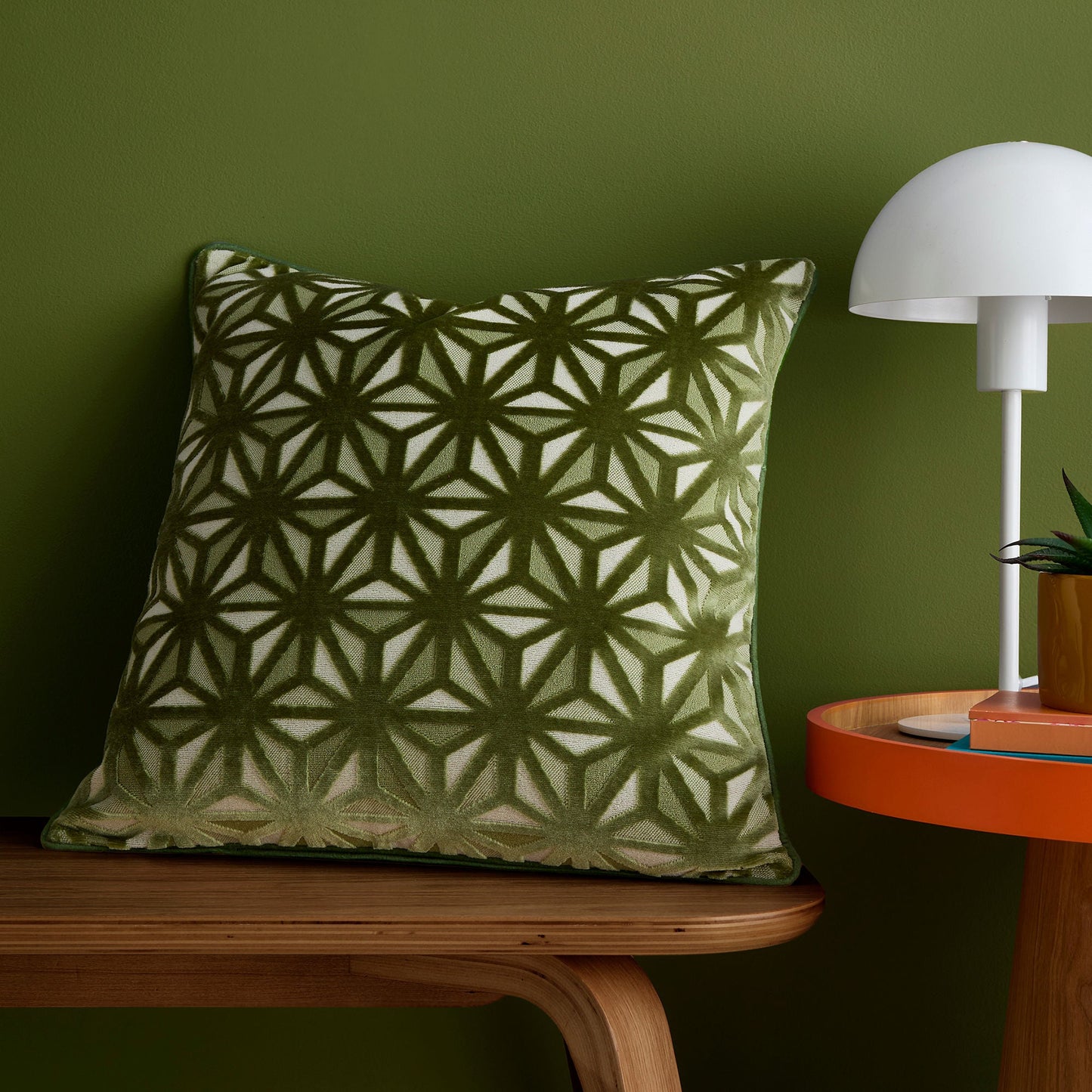 Star Geo Cushion in Green 43 x 43cm