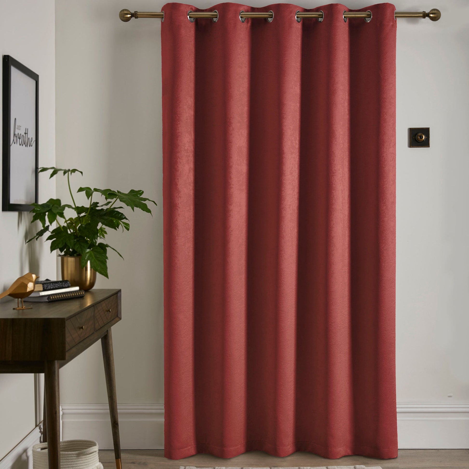Strata Eyelet Single Panel Door Curtain by Fusion in Terracotta - Eyelet Single Panel Door Curtain - Fusion