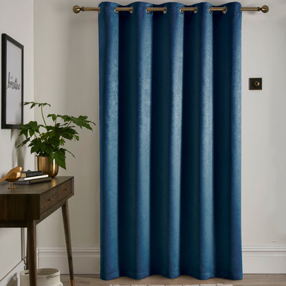 Strata Eyelet Single Panel Door Curtain by Fusion in Teal - Eyelet Single Panel Door Curtain - Fusion