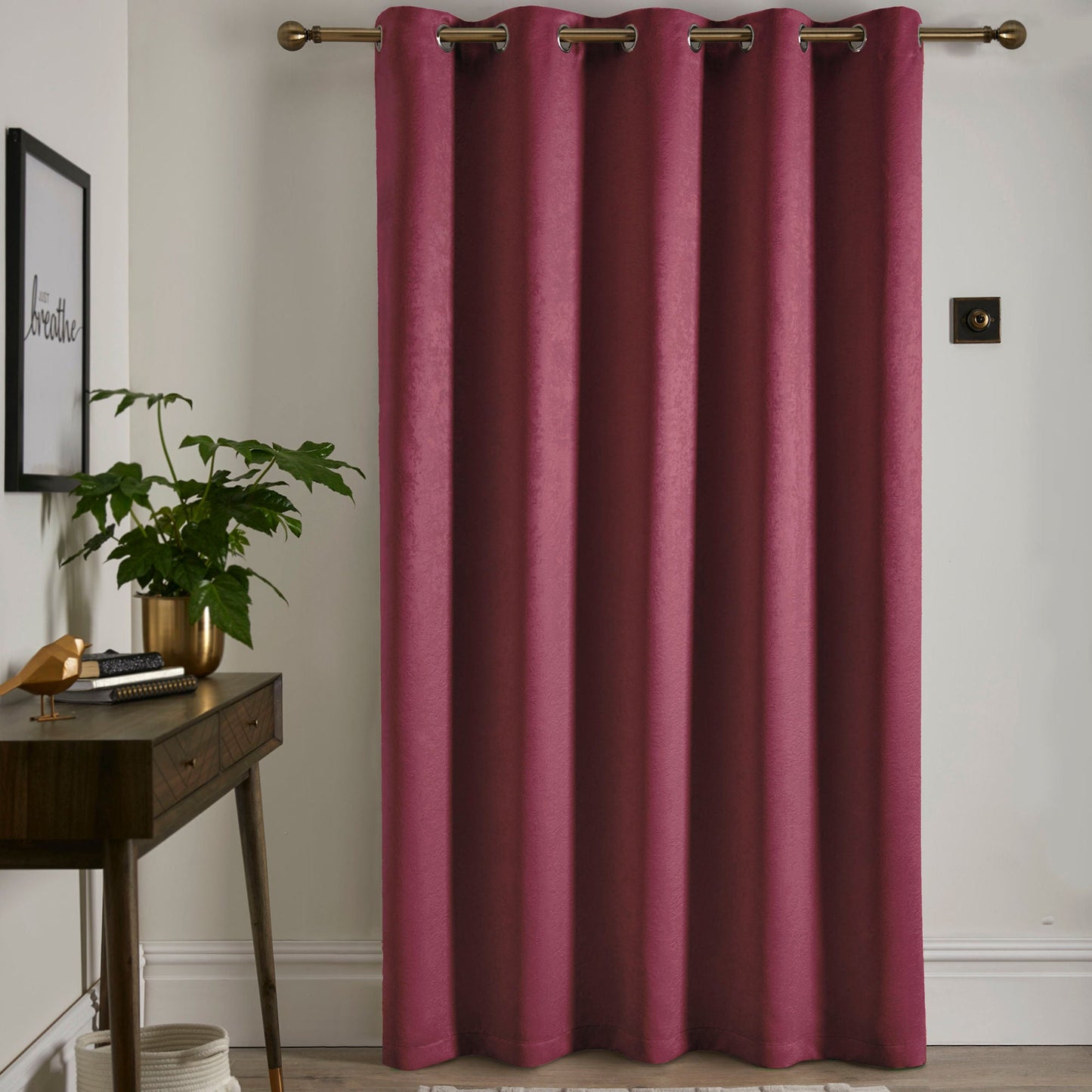 Strata Eyelet Single Panel Door Curtain by Fusion in Wine - Eyelet Single Panel Door Curtain - Fusion