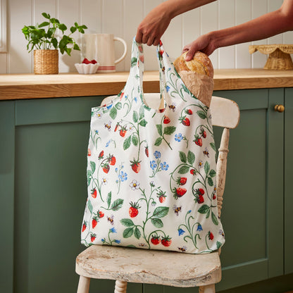 Strawberry Patch Foldable Tote Bag Medium in Green