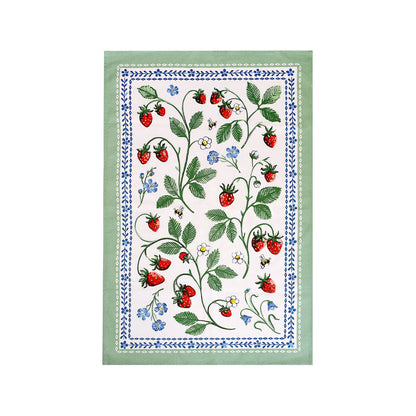 Strawberry Patch Cotton Tea Towel in Green