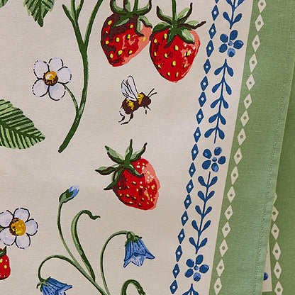 Strawberry Patch Cotton Tea Towel in Green