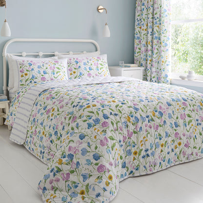 Sweetpea Floral Bedspread in Lilac 200cm x 200cm