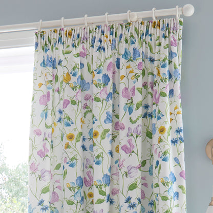 Sweetpea Floral Pair of Pencil Pleat Curtains in Lilac