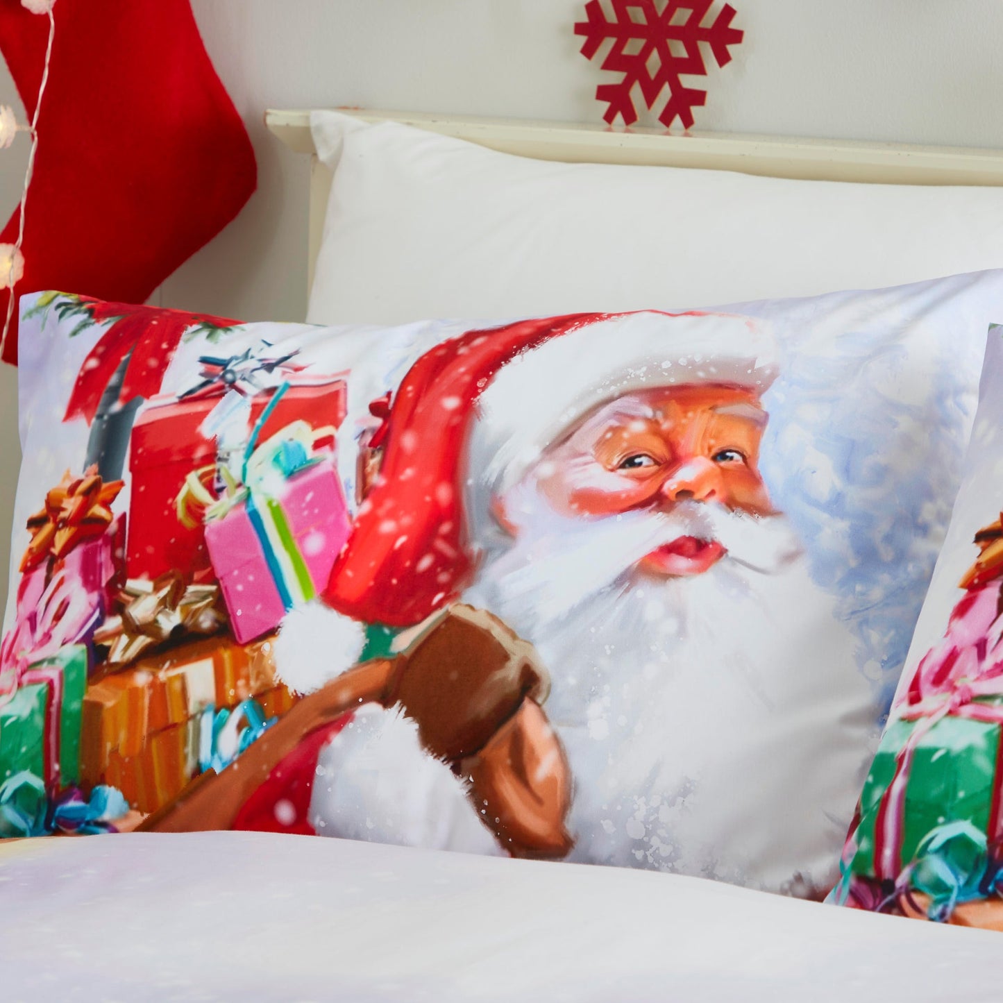 Santa & Snowy Duvet Cover Set by Fusion Christmas in Multi - Duvet Cover Set - Fusion Christmas