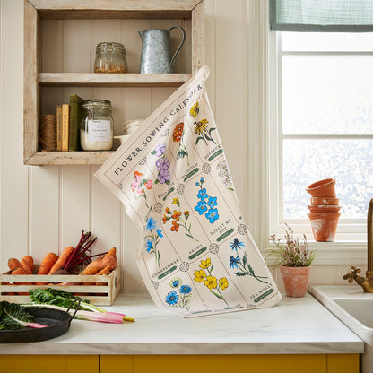 Time to Grow Flowers Cotton Tea Towel in Green