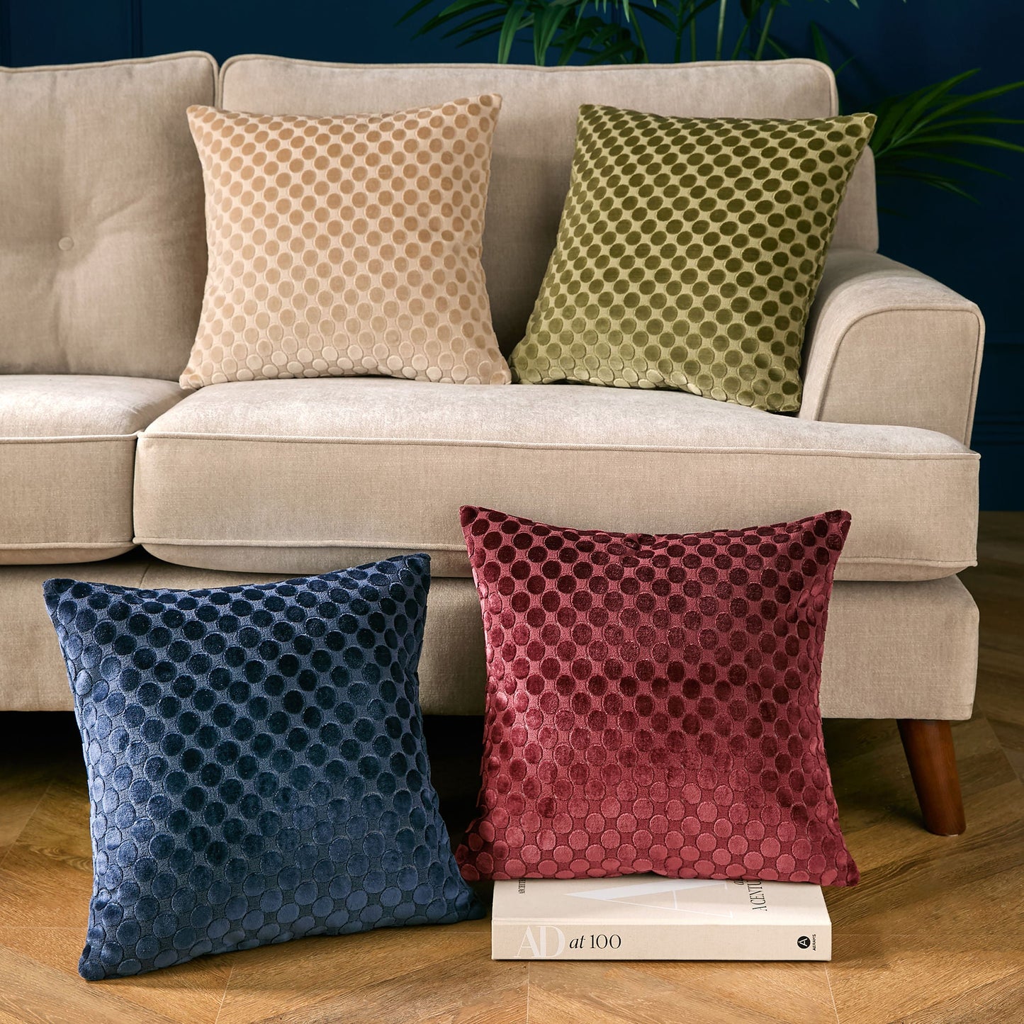 Velvet Spot Cushion in Green 43 x 43cm - Cushion - Soiree