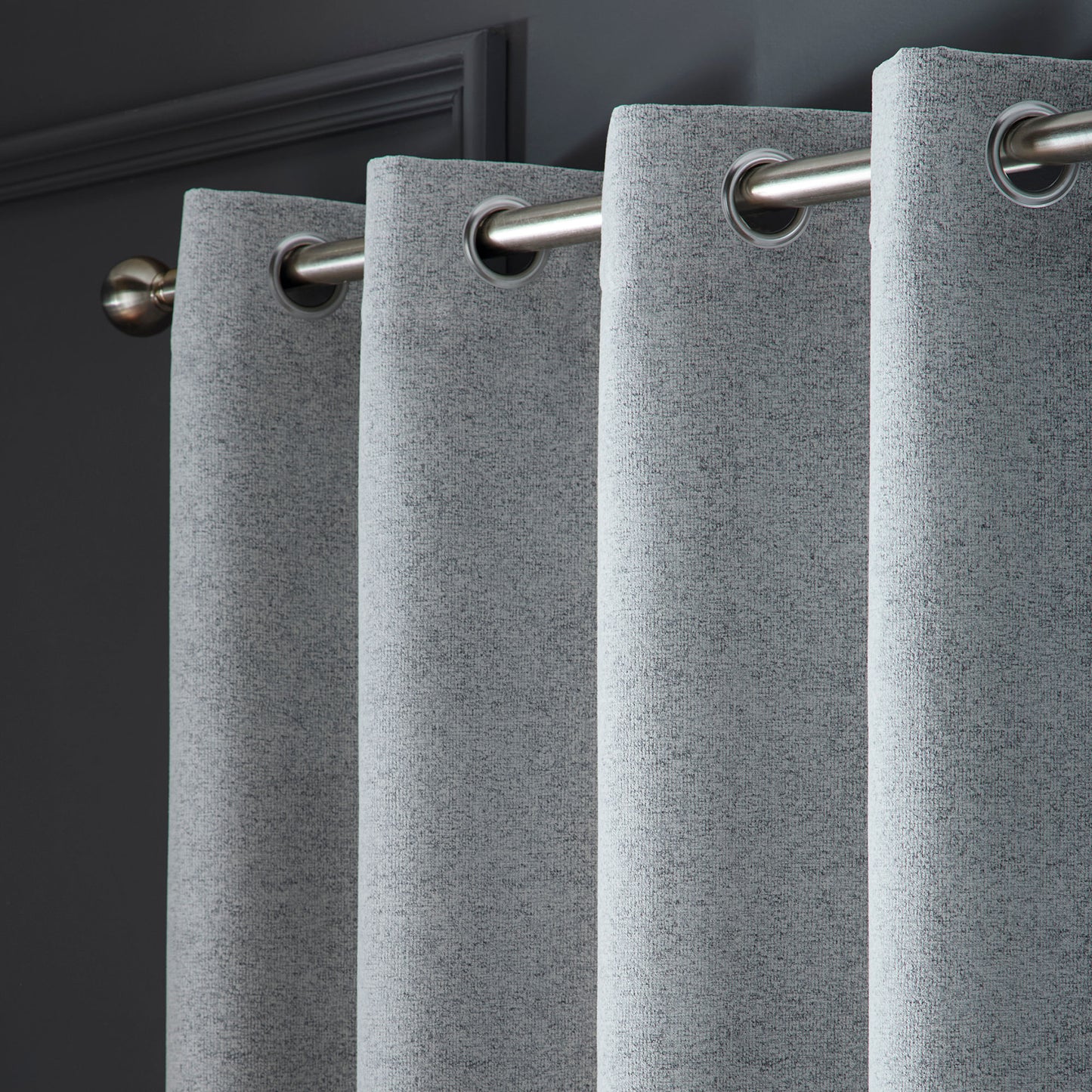 Velvet Chenille Dimout Pair of Eyelet Curtains in Grey