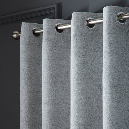Velvet Chenille Dimout Pair of Eyelet Curtains in Grey