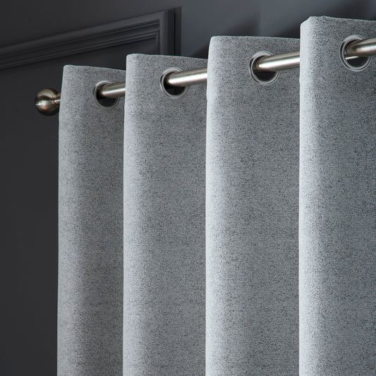 Velvet Chenille Dimout Pair of Eyelet Curtains in Grey