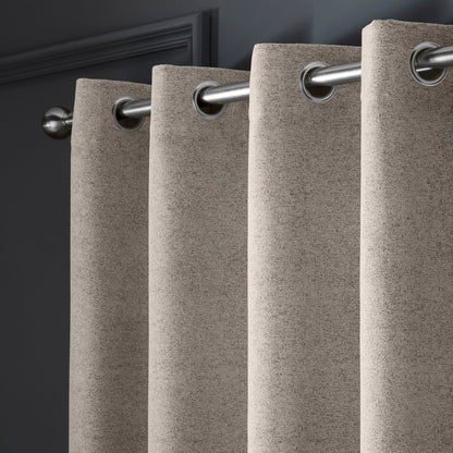 Velvet Chenille Dimout Pair of Eyelet Curtains in Natural
