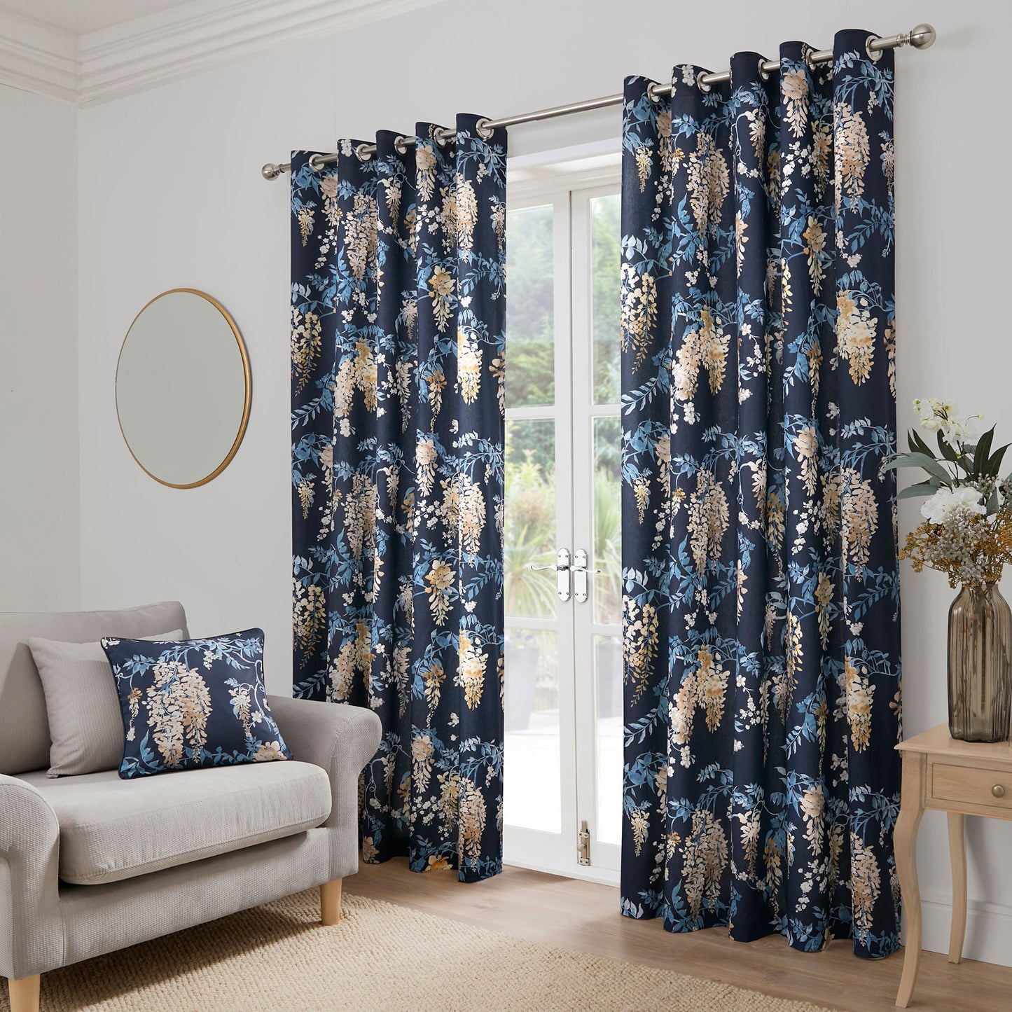 Wisteria Cushion by Dreams & Drapes Curtains in Navy 43 x 43cm - Cushion - Dreams & Drapes Curtains