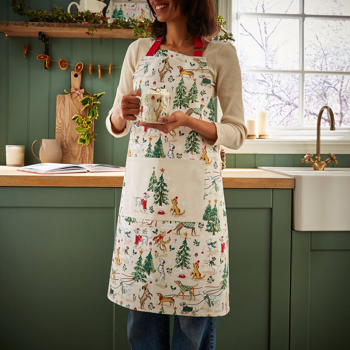 Winter Walkies Cotton Apron in Beige
