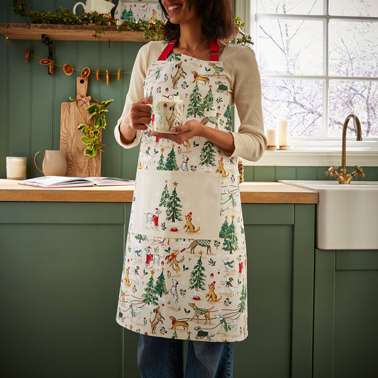 Winter Walkies Cotton Apron in Beige
