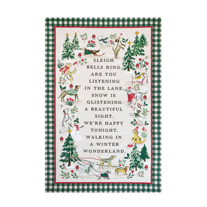 Winter Walkies Cotton Tea Towel in Beige