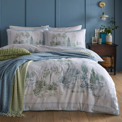 Willow Tree Scene Duvet Cover Set in Blue