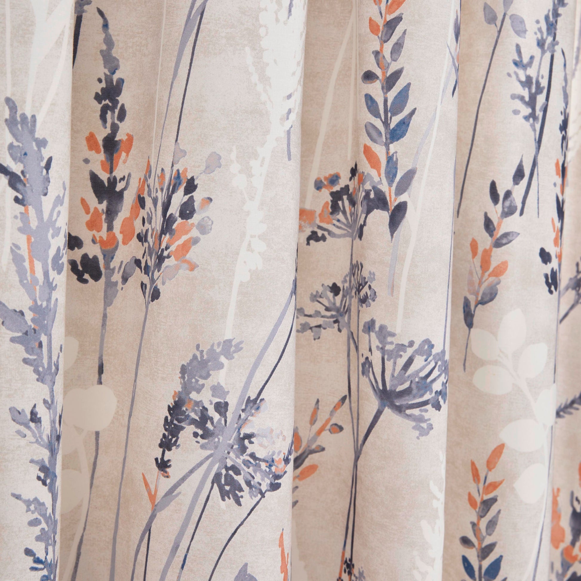 Wild Stems Pair of Pencil Pleat Curtains With Tie-Backs by Dreams & Drapes Design in Blue - Pair of Pencil Pleat Curtains With Tie-Backs - Dreams & Drapes Design