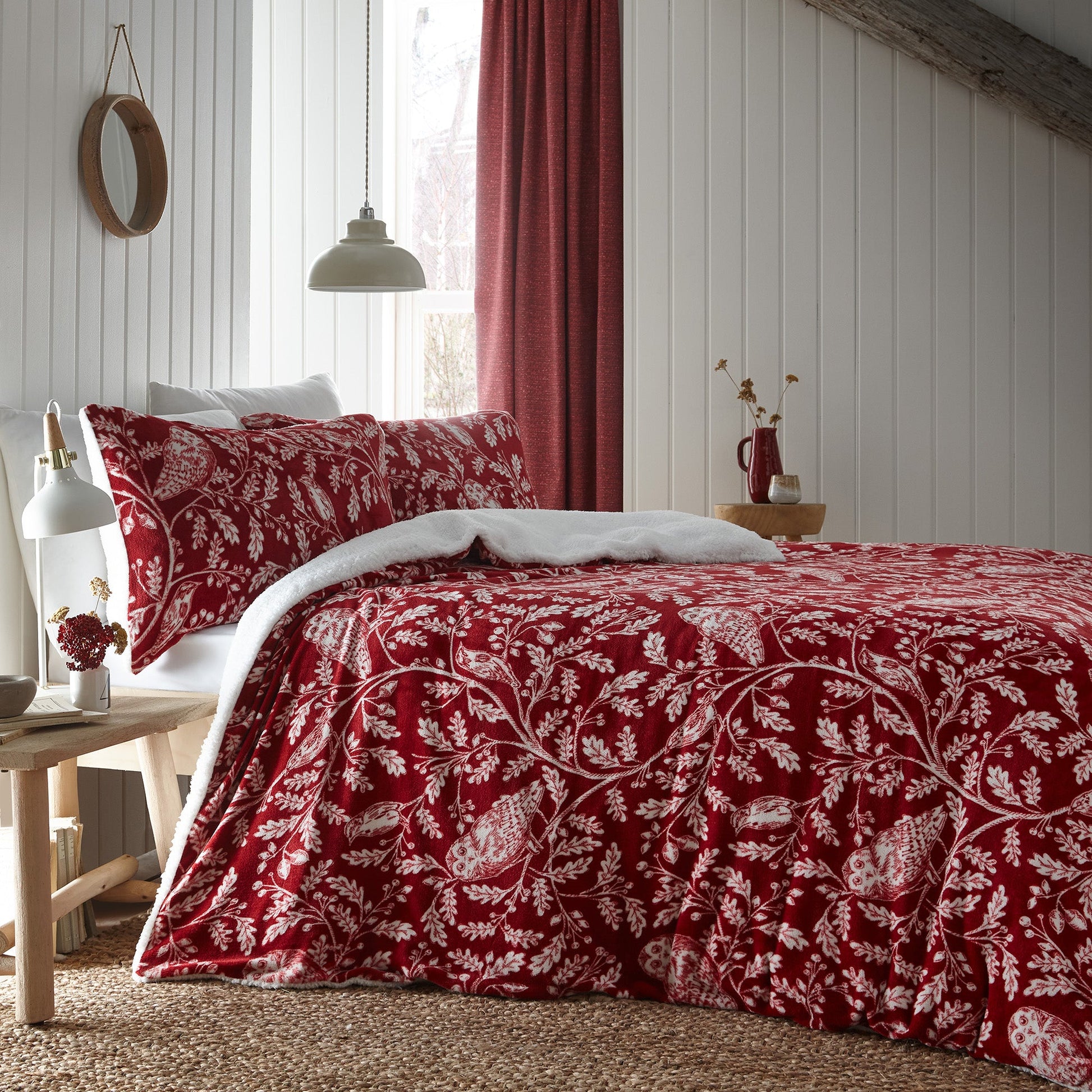Woodland Owls Duvet Cover Set by Dreams & Drapes Lodge in Red - Duvet Cover Set - Dreams & Drapes Lodge