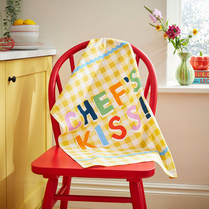 Yes Chef Kiss Cotton Tea Towel in Multicolour