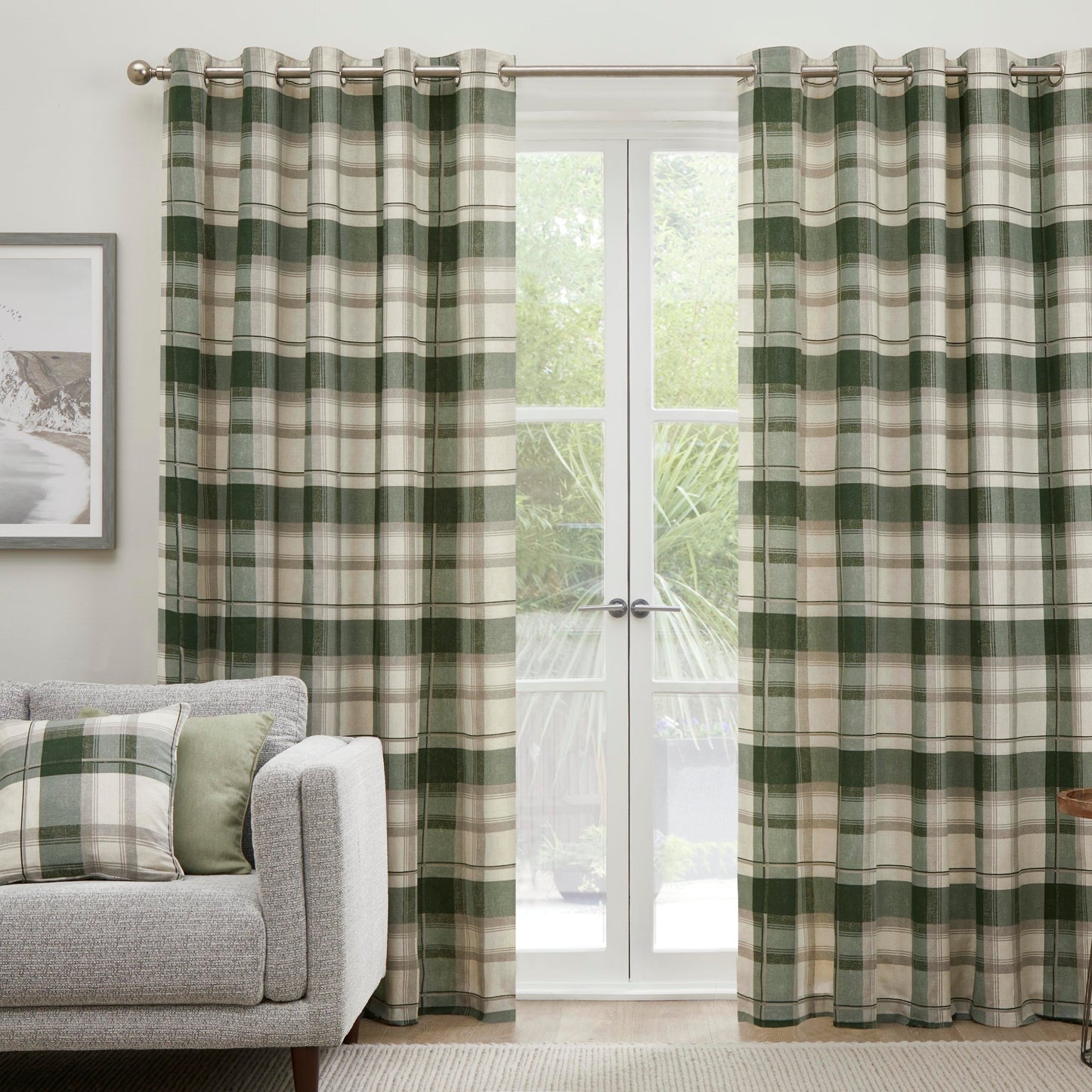 Balmoral Check Filled Cushion by Fusion in Bottle Green 43 x 43cm - Filled Cushion - Fusion