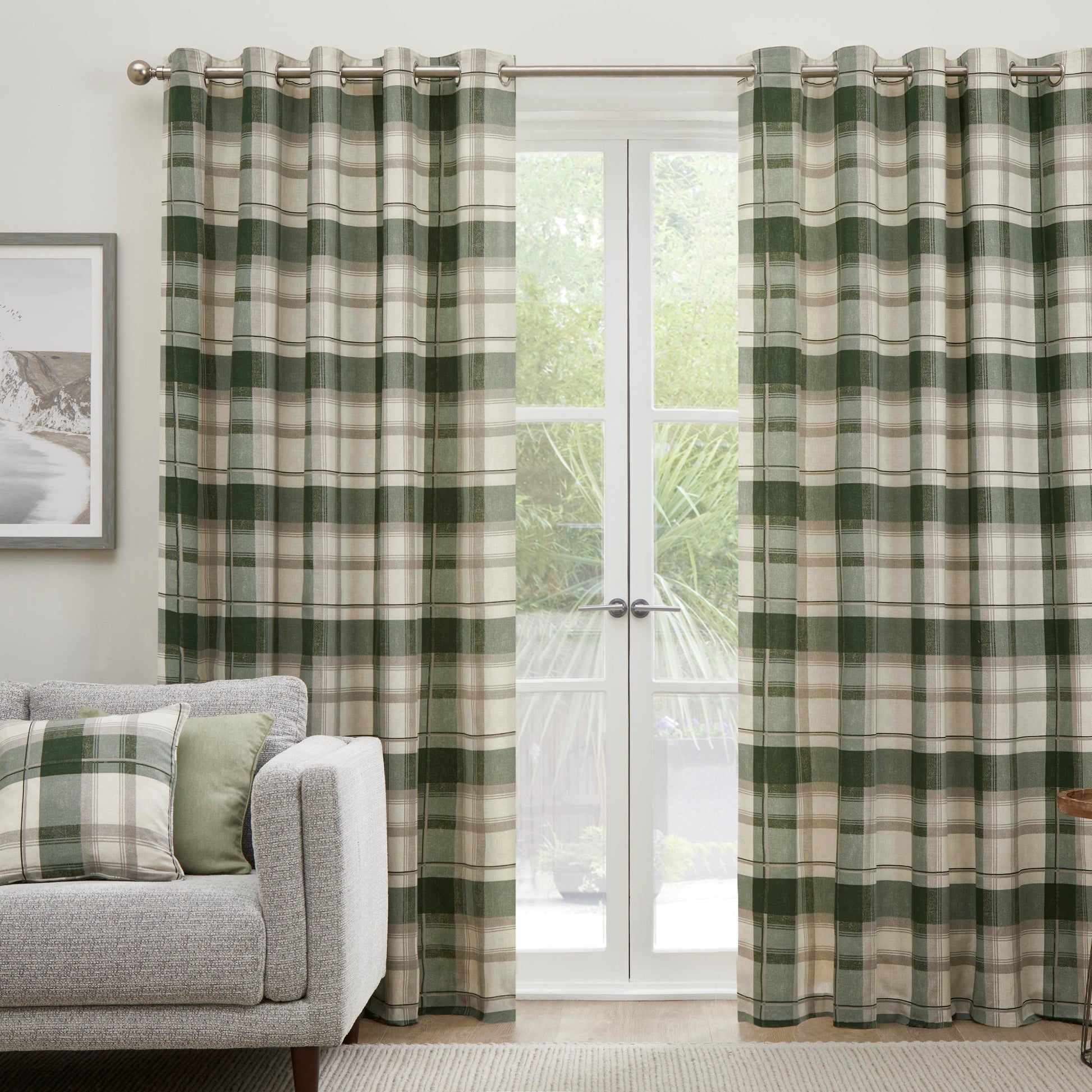 Balmoral Check Filled Cushion by Fusion in Bottle Green 43 x 43cm - Filled Cushion - Fusion