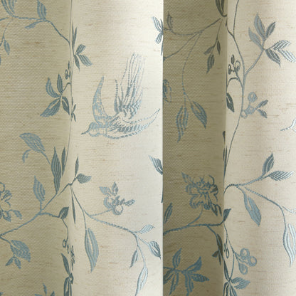 Bird Trail Pair of Pencil Pleat Curtains by Curtina in Duck Egg - Pair of Pencil Pleat Curtains - Curtina