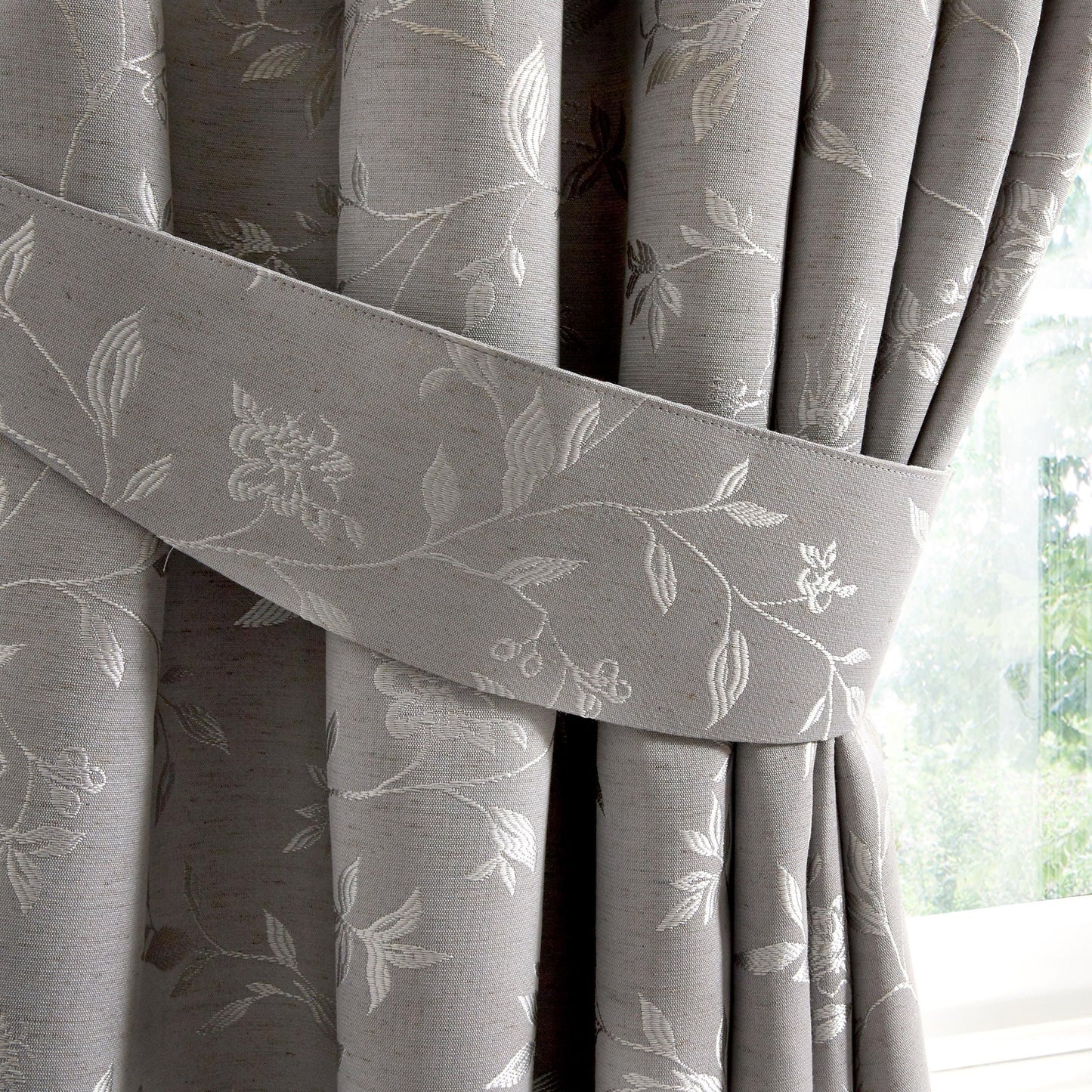 Bird Trail Pair Of Curtain Tiebacks by Curtina in Grey 26" x 4" - Pair Of Curtain Tiebacks - Curtina