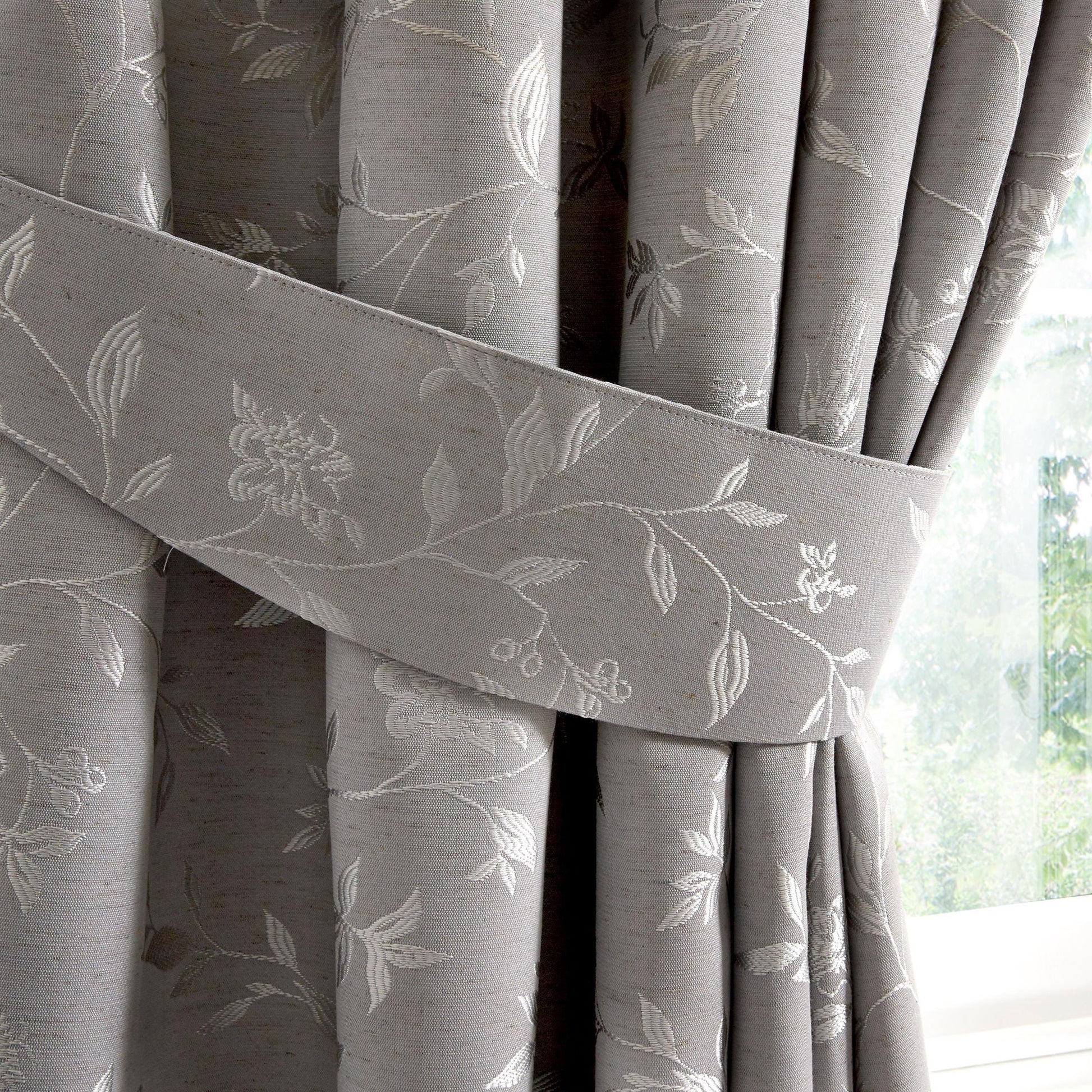 Bird Trail Pair Of Curtain Tiebacks by Curtina in Grey 26" x 4" - Pair Of Curtain Tiebacks - Curtina