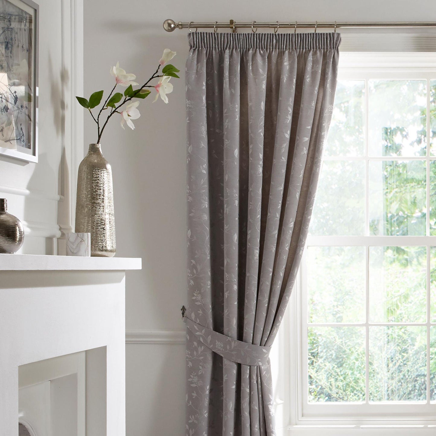 Bird Trail Pair Of Curtain Tiebacks by Curtina in Grey 26" x 4" - Pair Of Curtain Tiebacks - Curtina