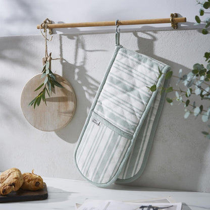 Ulster Weavers Sage Stripe Double Oven Glove One Size in Sage - Double Oven Glove - Ulster Weavers